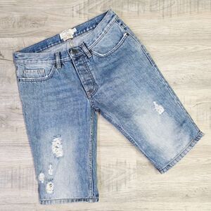Topman Skinny Light Wash Distressed Denim Shorts - Size 30